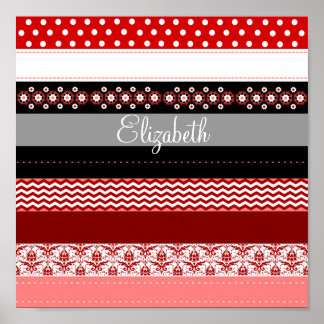 Personlig Red Rosa Black White Washi Tape-utseende Poster