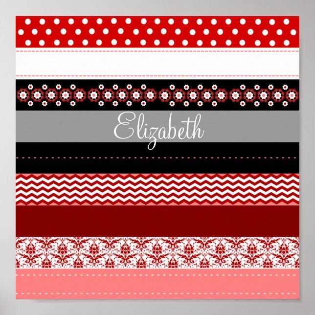 Personlig Red Rosa Black White Washi Tape-utseende Poster (Framsidan)