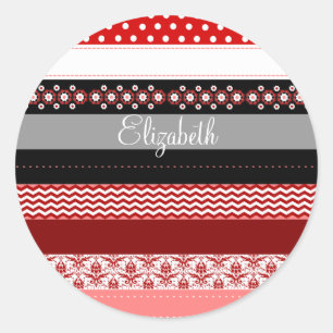 Personlig Red Rosa Black White Washi Tape-utseende Runt Klistermärke
