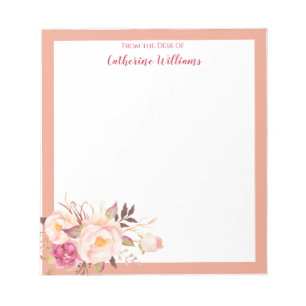 Personlig Red  Rosa Blommigt Pastel Anteckningsblo Anteckningsblock