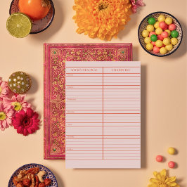 Personlig Red Rosa Meal Planner Livsmedel List Anteckningsblock