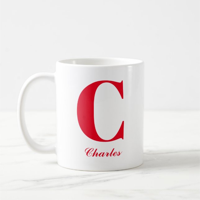 Personlig Red Script Initial och Namn Mugg (Vänster)