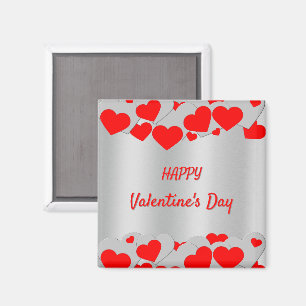 Personlig Red Silver Hearts Mönster vid silver Magnet