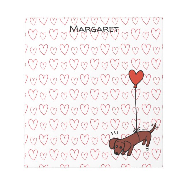 Personlig Red Smooth Dachshund Heart Balloon Anteckningsblock (Framsida)