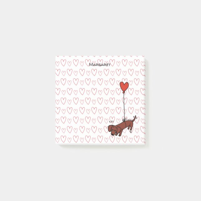 Personlig Red Smooth Dachshund Heart Balloon Post-it Block (Framsida)