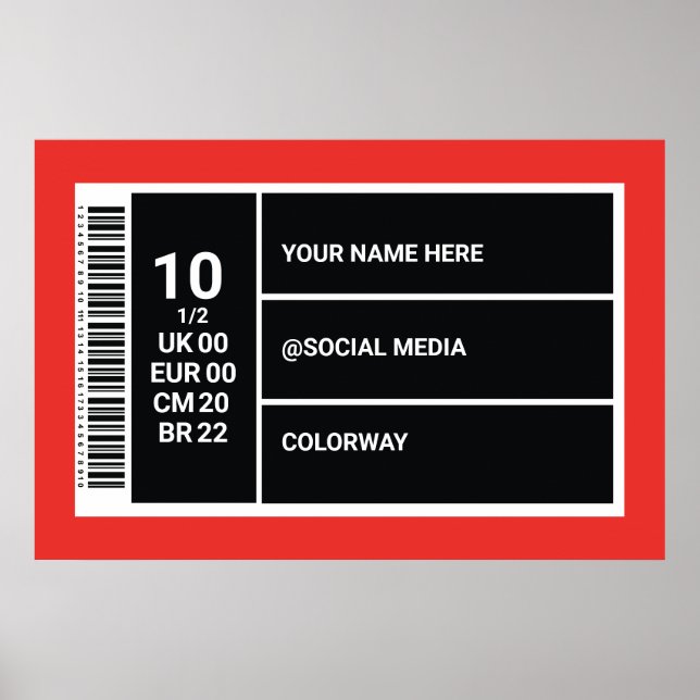 Personlig Red Sneaker Wall Art Sneaker Box 1/2 Poster (Framsidan)