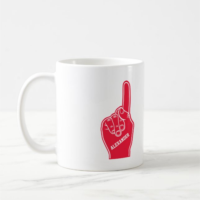 Personlig Red Sports Foam Finger Kaffemugg (Vänster)