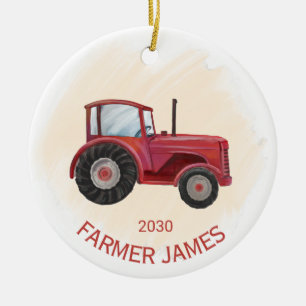 Personlig Red Tractor julprydnad Julgransprydnad Keramik