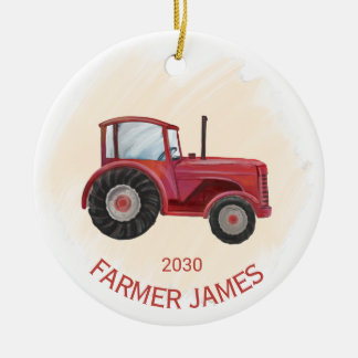 Personlig Red Tractor julprydnad Julgransprydnad Keramik