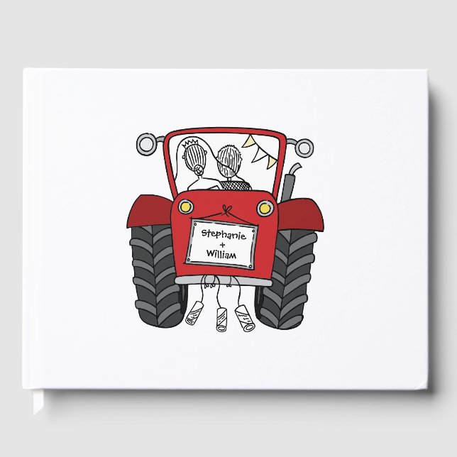 Personlig Red Tractor Land Farm Bröllop Gästböcker (Framsida)