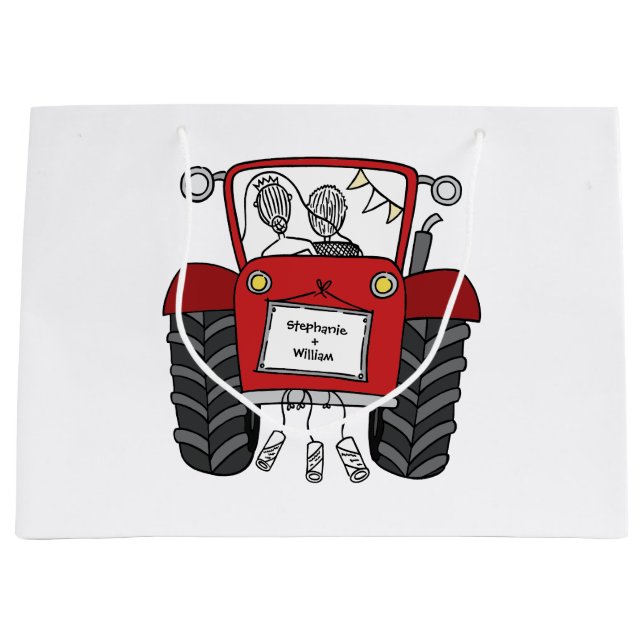 Personlig Red Tractor Landsbyggsbröllop Gift Bag (Framsidan)