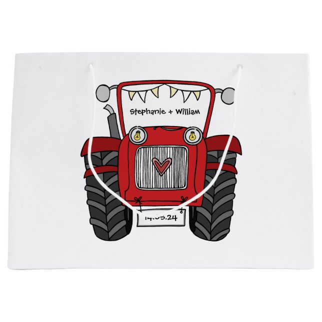 Personlig Red Tractor Landsbyggsbröllop Gift Bag (Framsidan)