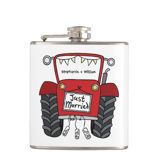 Personlig Red Tractor Landsbyggsbröllop Gift Fickplunta (Framsidan)