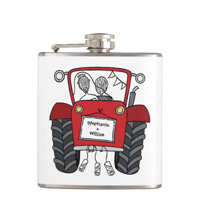 Personlig Red Tractor Landsbyggsbröllop Gift Fickplunta (Framsidan)