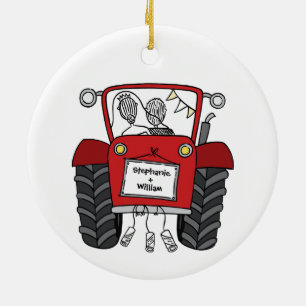 Personlig Red Tractor Landsbyggsbröllop Gift Julgransprydnad Keramik