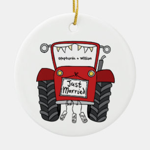 Personlig Red Tractor Landsbyggsbröllop Gift Julgransprydnad Keramik