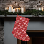 Personlig Red Typography Namn Font Cute Collage Liten Julstrumpa<br><div class="desc">En festlig röd julklapp som dekorerade i nio olika typsnitt och stavade ditt efternamn i vitt. Dekor för helgdag av utspädd anpassningsbar med typografi av roligt.</div>