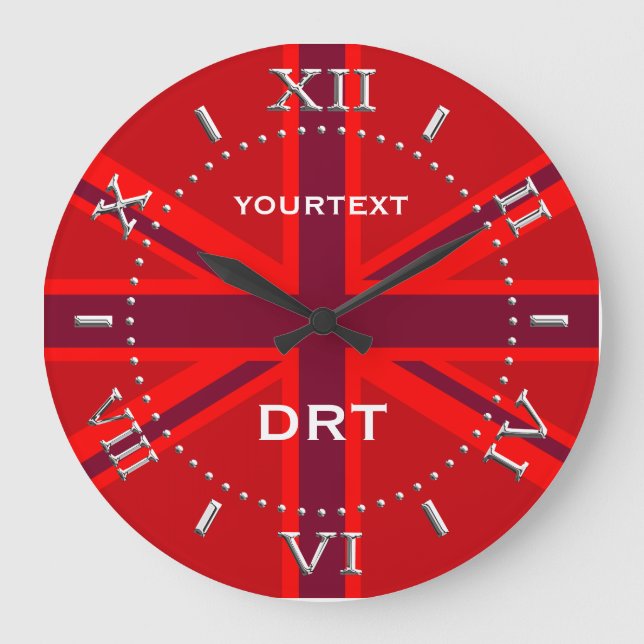 Personlig Red Union Jack British Flagga Dial Stor Klocka (Framsida)