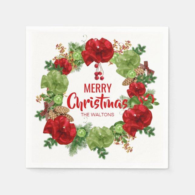 Personlig RED Vit God jul Pappersservett (Framsidan)
