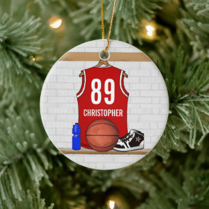 Personlig Red White Basketball Jersey Julgransprydnad Keramik
