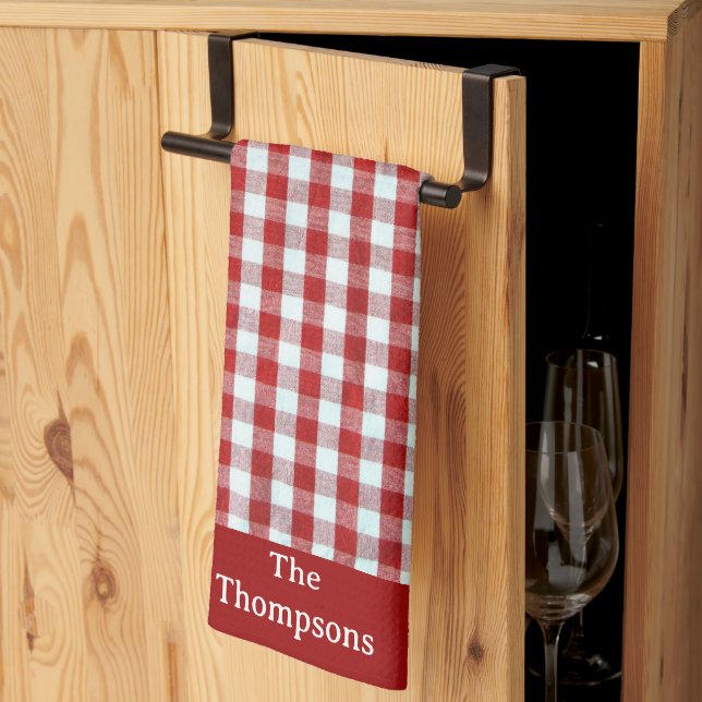 Personlig Red & White Gingham Check Kökshandduk (Thirds Fold)
