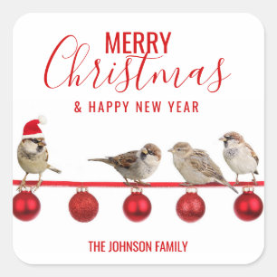 Personlig RED White GOD JUL Sparrows Fyrkantigt Klistermärke