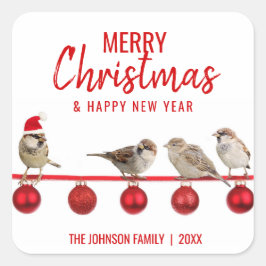 Personlig RED White GOD JUL Sparrows Fyrkantigt Klistermärke