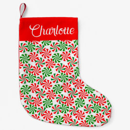 Personlig Red White Grönt Peppermint Candy Liten Julstrumpa