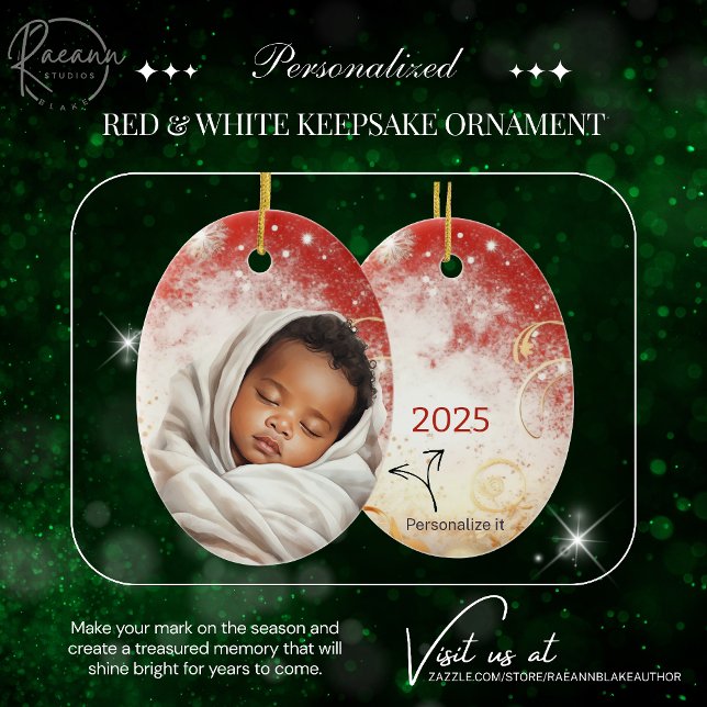 Personlig Red & White-julprydnad Julgransprydnad Keramik (Skapare uppladdad)