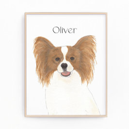 Personlig Red & White Papillon Hund Art Fototryck