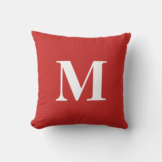 Personlig redigerbar färg monogram röd vit kudde (Framsida)