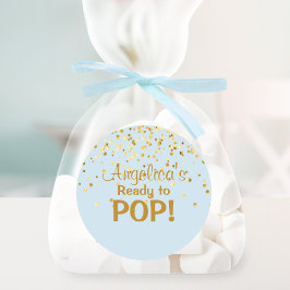 Personlig Redo till Pop Baby Shower Boy Blue Runt Klistermärke
