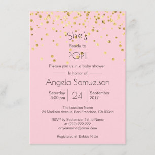 Personlig REDO TILL POP Rosa Guld Baby Shower Inbjudningar