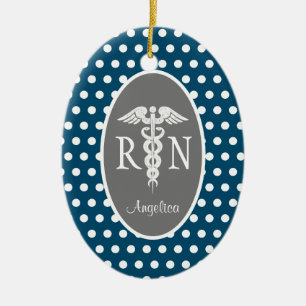 Personlig Registrerad Nurse RN Navy Blue Julgransprydnad Keramik