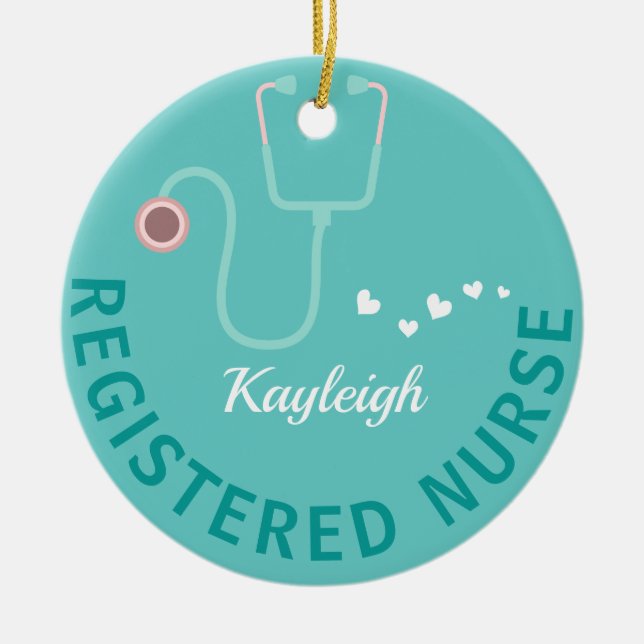 Personlig Registrerad sjuksköterska - stetoskop Julgransprydnad Keramik (Framsidan)