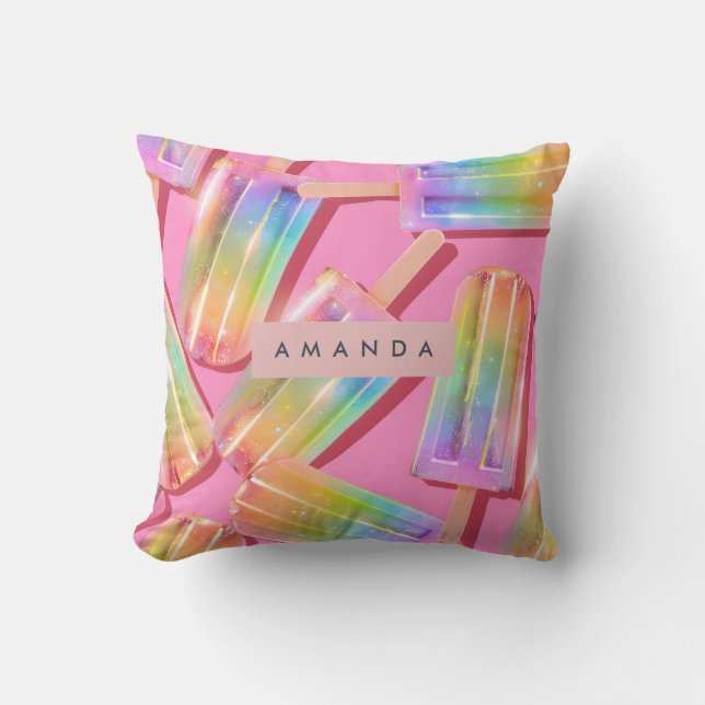 Personlig Regnbåge Glitter Pinnstång Drömmad Kudde (Framsida)