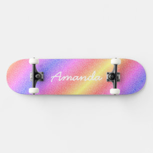 Personlig Regnbåge Glitter-skateboard med namn Mini Skateboard Bräda 18,5 Cm