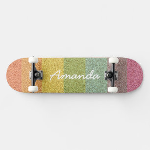 Personlig Regnbåge Glitter-skateboard med namn Mini Skateboard Bräda 18,5 Cm