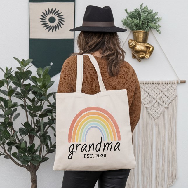 Personlig regnbågs-farmor-handväskor, Mormors väsk Tygkasse (grandma tote bag, personalized grandma gift, rainbow grandma bag, nana tote bag, custom nana gift,)