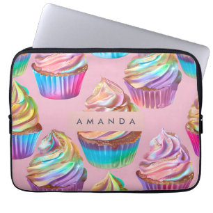 Personlig regnbågs-pastellfärgad Cupcake med glitt Laptop Fodral