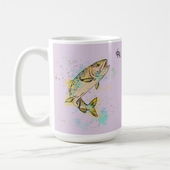 Personlig Regnbågsforell 15oz. Keramisk Mugg (Vänster)