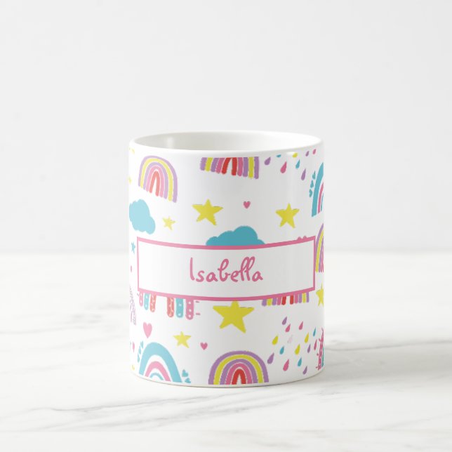 Personlig regnbågskopp för flickor med namn kaffemugg (Center)