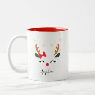 Personlig Reindeer Ansikte jul Mugg med Bow