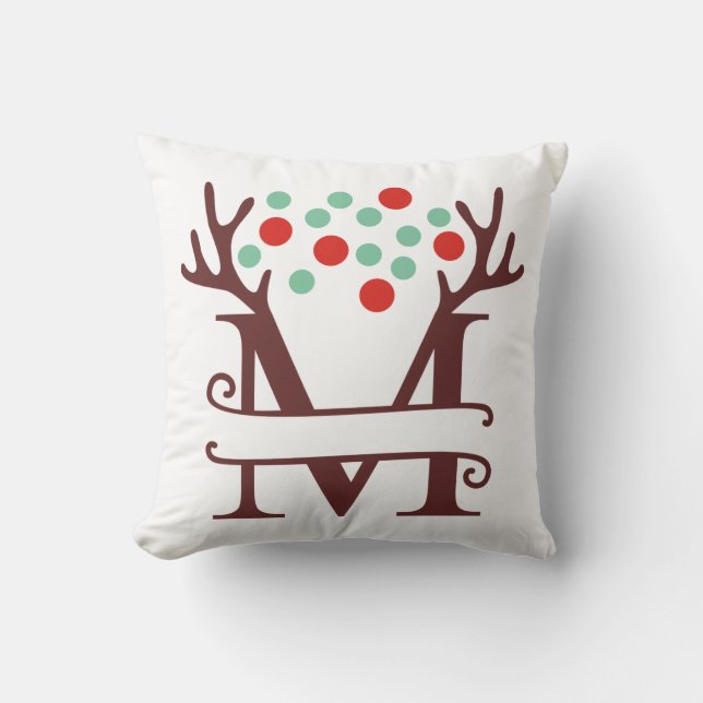 Personlig Reindeer Antlers Namn ’M’ Kudde (Framsida)