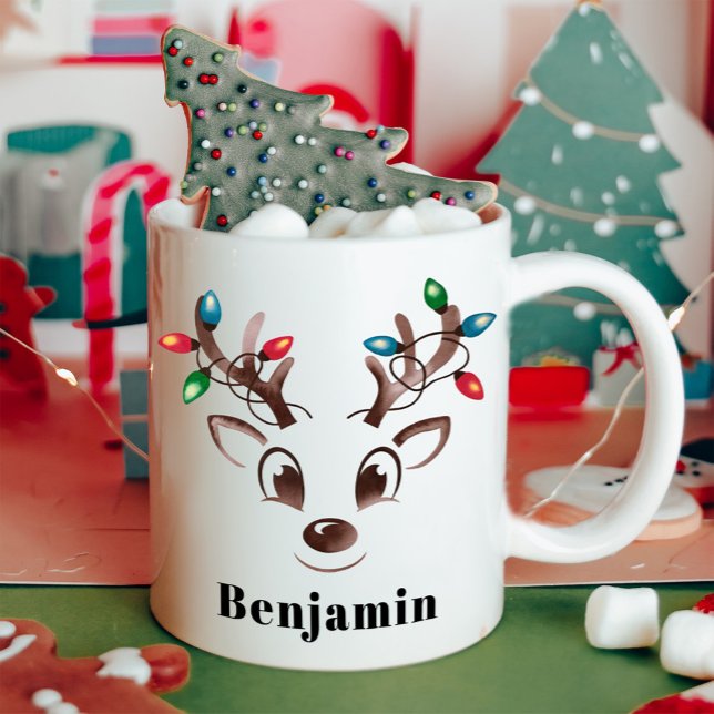 Personlig Reindeer Boy-jul Kaffemugg (Skapare uppladdad)