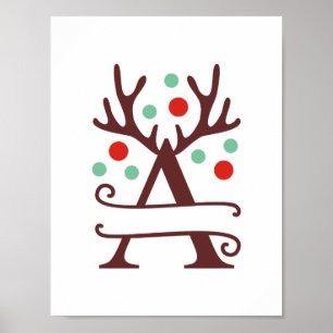 Personlig Reindeer Brev A Split Monogram Poster