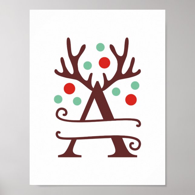 Personlig Reindeer Brev A Split Monogram Poster (Framsidan)