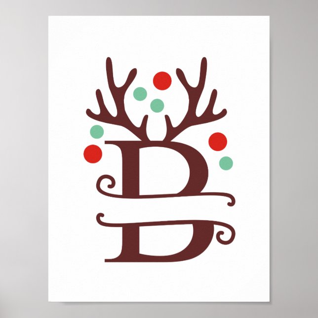 Personlig Reindeer Brev B Split Monogram Poster (Framsidan)