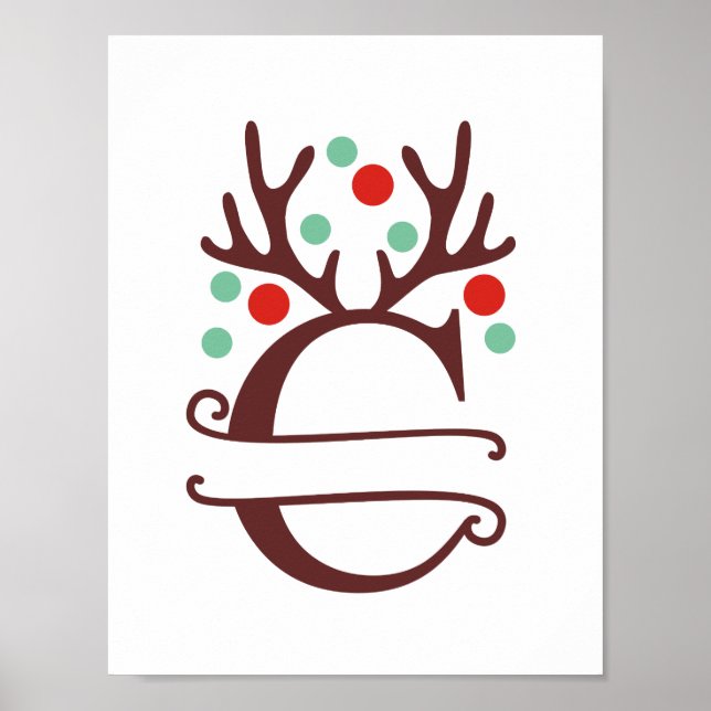 Personlig Reindeer Brev C Split Monogram Poster (Framsidan)