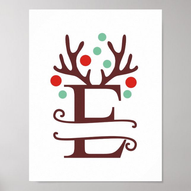 Personlig Reindeer Brev E Split Monogram Poster (Framsidan)